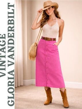 Vintage Gloria Vanderbilt Murjani Pink Button Skirt 14 Current Size 10